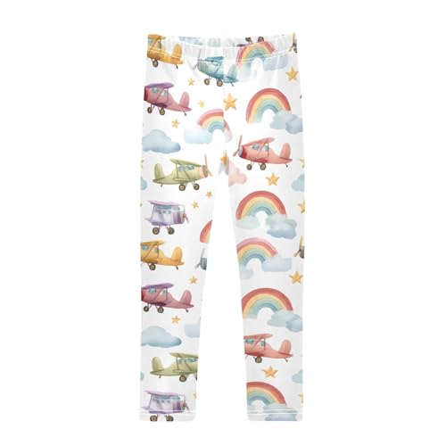 Airplane Rainbow Girls Leggings Ultra Soft Compression Yoga Gym Pants for Kids 4-10T
