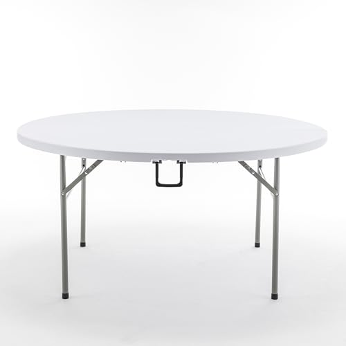 Image of BTEXPERT 60 Inch Round Plastic Folding Table, Commercial Grade, Seats 8-10, Indoor Outdoor Banquet Wedding Party Event Dining White