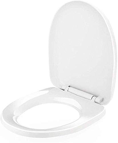 Gjrff Asiento de retrete WC Compatible Asiento con Quick Release Espesada Top Montado V/T/O Forma Ultra Resistente WC Tapa, Blanco, 40~44cm * 34~35cm