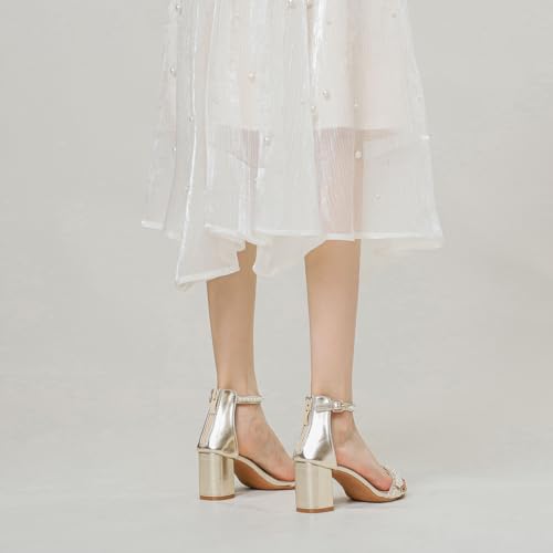 Image of Women's Heels Sandals for Women Open Toe Fashion Pearls Platform Heeled Sandals Ankle Strap Block Chunky Low Heel Pump Sandal Party Wedding Dress Shoe