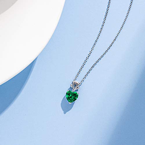 Agvana Jewelry For Women 14K Solid White Gold Emerald Heart Pendant Necklace With Sterling Silver Chain May Birthstone Necklace For Women Fine Jewelry Anniversary Birthday Gifts For Women Girls Mom #TOP2