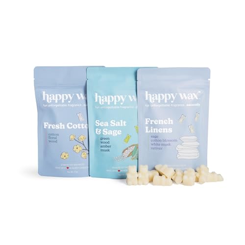 Happy Wax Clean Laundry Mix Premium Scented Natural Non Toxic Soy Wax Melts 6 Total Oz. of Scented Wax Melts Includes: Fresh Cotton French Linens and Sea Salt & Sage