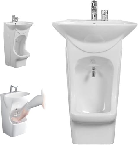Modern Ceramic Floor-Standing Ablution Basin, White Dual-Level Hand Face Foot