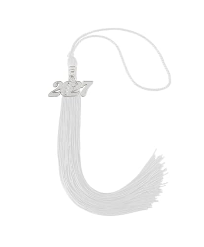 Image of Graduation Tassel 2027 for Grad Cap,White Tassel with Silver Charm