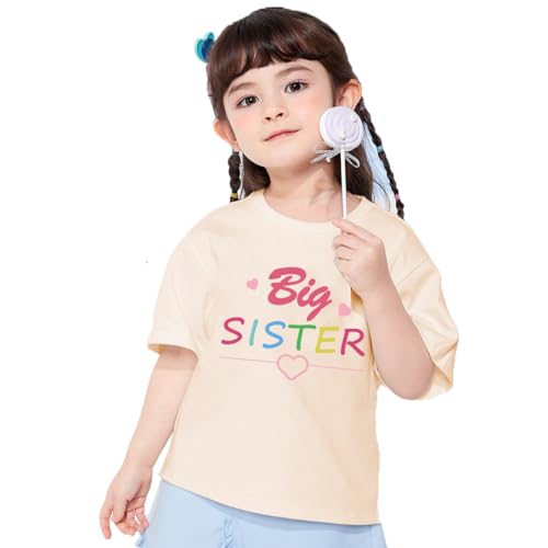 Image of Biggest /Bigger /Big Sister Shirt for Toddler Girls Cotton Short Sleeve Tshirts Announcement Outfits 2-10 Years
