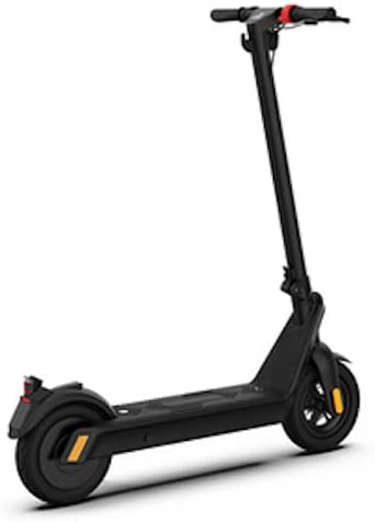 Ocean Drive X9 Max electric scooter viewed from the side, highlighting the rear wheel and brake.