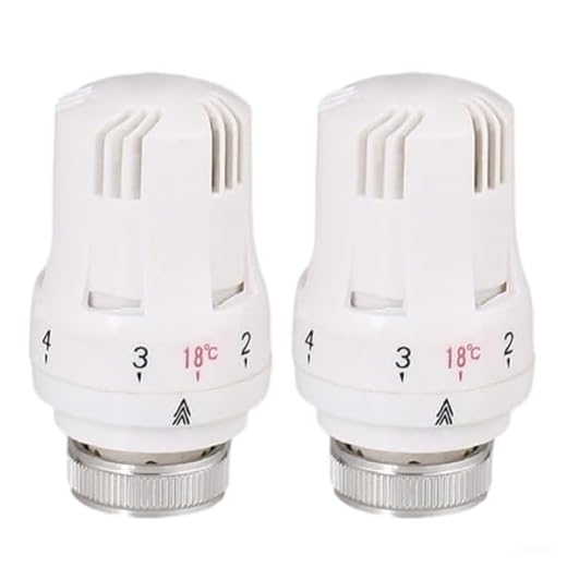 Cabezal de válvula termostática de radiador, paquete de 2 válvulas de control automático de temperatura M30 x 1.5 para calefacción de agua, sistema de regulación eléctrica del hogar