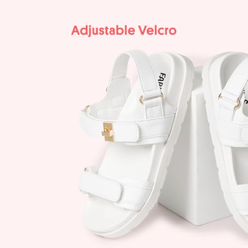 FabKids Girl's Flat Sandals Comfort Adjustable Double Strap Slip on Leather Footbed Sandals for Toddler Little Kid Big Kid4