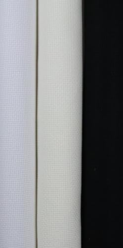 Image of KCS 3 pc of 15 inch x 18 inch(38cmx45cm) 18 Count Cross Stitch Cotton Aida Cloth Needlework Rolled Fabric Box,18CT,White+Antique White+Black