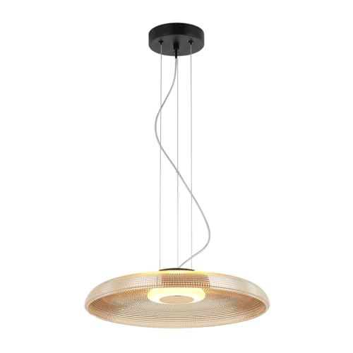 Suspension LED verre texturé ambré et base noire chic Ossara - 6