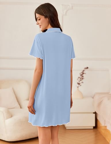 Image of Ekouaer Nightgowns for Women Button Down Sleep Shirt Short Sleeve Sleepwear