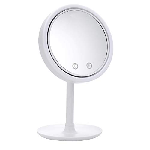 化粧鏡, LEDライトとファン付きメイクアップミラー、90度回転化粧用ポータブル取り外し可能卓上ミラー、5倍拡大鏡付き