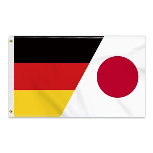 Große 90×150 CM Deutschland Japan Flagge, großes 150D Deutsch Japanisch Freundschafts banner,Strapazierfähige Deutschlandfahne Doube-Seitendruck Dekor Messingösen large Japan