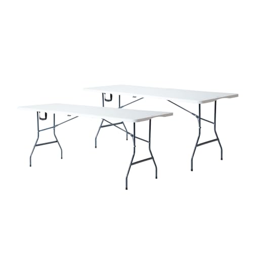 LOOMBER Set de 2 Mesas Plegables Tipo Portafolio 1.80 m | Mesas de Plástico Resistentes y Portátiles | Ideal para Jardín, Eventos, Fiestas...