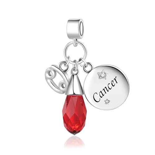 MiniJewelry Abalorio colgante de signo del zodiaco con piedras natales brillantes para pulseras Pandora, talla única, Cobre, No es una piedra preciosa