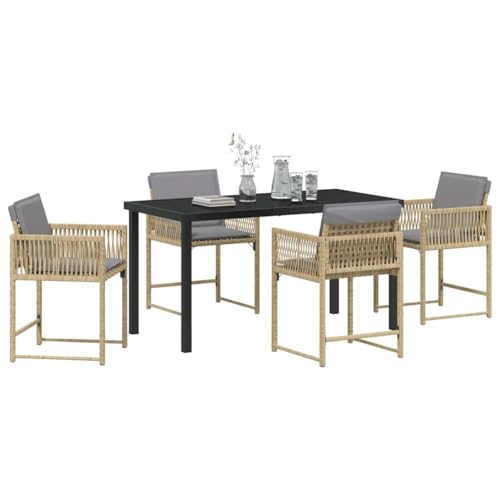 vidaXL Conjunto de Comedor de Jardín 5 pcs Beige ratán sintético, Conjunto de Comedor al Aire Libre, Muebles Modernos de Jardín, Mesa de Rattan, Asientos para Terraza
