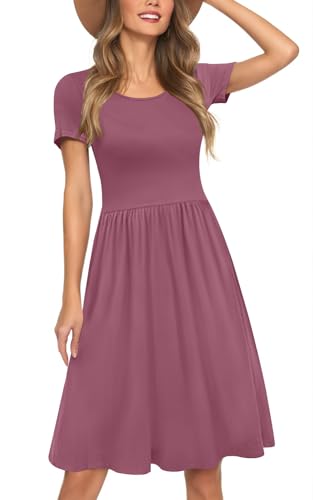 Image of Womens Short Sleeve Empire Waist Dresses Casual Summer Dress with Pockets