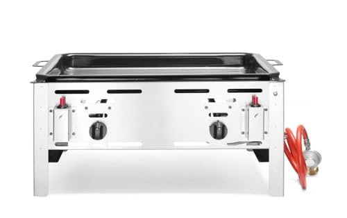 HENDI Parilla de gas Bake-Master Maxi, grill, barbacoa, asador, fogón de gas propano y butano para parilladas, encendedor electrónico, 11,6kW(Hs), 650x540x(H)300mm, acero inoxidable 18/0