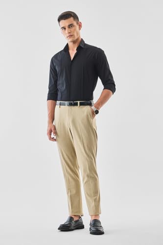 Image of SNITCH Men Formal Trousers | Tailored Pleated Design with Regular Fit & Smooth Texture | Premium Polyester Blend for Office, Meetings & Special Occasions