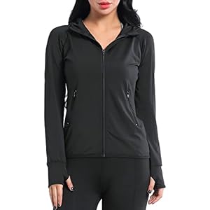 AMZSPORT Women’s Running Jacket Long Sleeve Gym Sports Hoodie with Zip Side Pocket