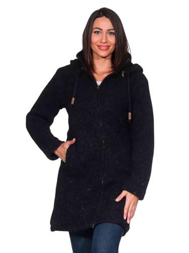 Kunst und Magie Damen Strickjacke Kapuze Schurwolle – Warmer Kurzmantel - Fleecefutter – gefütterte Wolljacke Herbst Winter (DE/NL/SE/PL, Alphanumerisch, M, Regular,...