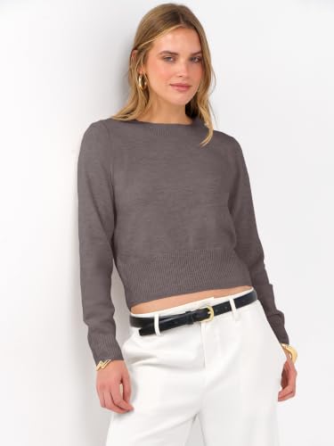 Image of ANRABESS Women's Long Sleeve Sweaters Cropped Crew Neck | Business Casual Tops,Light Weight Comfy Knit,Pullover ShortSweater,Basic Classic,Fall Fashion Winter Layer Clothes