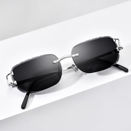Image of HEPIDEM Rimless Rectangle Zircon Diamonds UV400 Square Sunglasses for Men with Nylon Lens