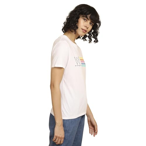 Image of Wrangler Women's Printed White Crew Neck Regular Fit T-Shirt