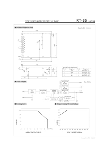 Alimentation à découpage RT-65A triple sortie 5V 12V -5V pour boîtier rail DIN - 4