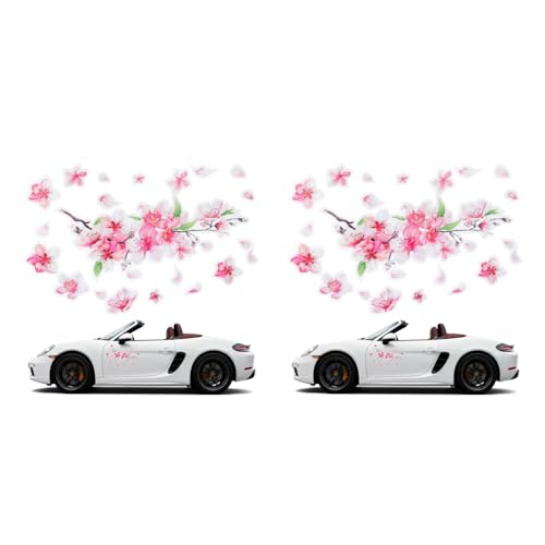 PACKOVE Autocollants Voiture Fleurs De Cerisier 2 Pièces Décalcomanies Extérieur Décoration Protectrice Anti-Rayures Facile À Retirer 9.84X9.45In