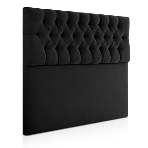 SUENOSZZZ-ESPECIALISTAS DEL DESCANSO Cabecero Copenhague de Gran Acolchado, con Botones en capitoné para Camas de 150 (160 x 120 cm) Tapizado en Tela Antimanchas Color Negro