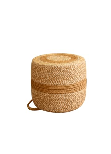 NatureLine Jüt Puf Salon Pufu Antre Puf Makyaj Masası ve Yatak Odası Banyo Puf Teras Veranda ve Balkon Uyumlu Hasır Dekoratif Dayanıklı ve Çok Amaçlı Puff (Hasır-Beyazkırçıl)