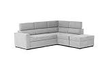 BUDWING Sofá Cama Bill, 4 Plazas, Esquina Derecha, Reposacabezas Abatible, Puf con Arcón, en Tela, 242(Ancho) x210(Fondo) x97(Alto) cm
