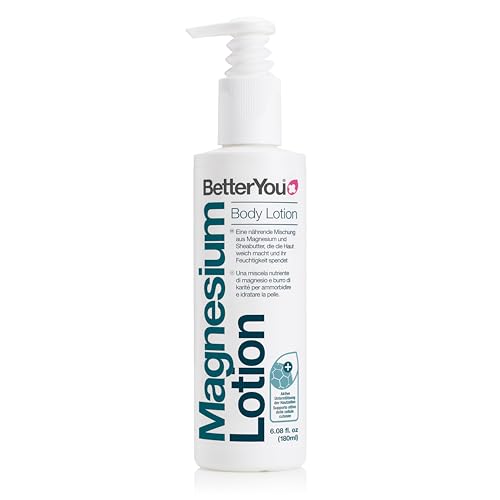 BetterYou Lozione Corpo al Magnesio, Miscela Ricostituente di Magnesio Trasdermico Zechstein Naturale e Burro di Karité per Ammorbidire e Idratare la Pelle, Senza Olio di Palma, 180 ml
