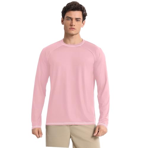 Light Pink Men's Rash Guard Shirts Fishing Long Sleeve UV Sun Protection Summer