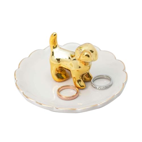 GISK Ceramic Dog Ring Holder with White Dish Ring Dish Trinket Tray for Rings Earrings Jewelry Organizer Gifts for Women (Dog-B)