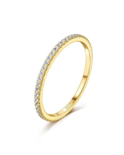 COCHARM 14K Gold Plated Promise Rings 925 Sterling Silver Rings Wedding Bends for Women Cubic Zirconia Engagement Rings for Women Size 7-12