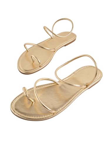 GORGLITTER Women's Metallic Strappy Thong Flat Sandals Open Toe Ring Dressy 2025 Slide Sandal4