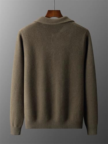 Men's Cashmere Sweatercoat Buttoned Cardigan Polo Collar Wool Knitwear Pocket Soft Casual Top Olive EN8 S2