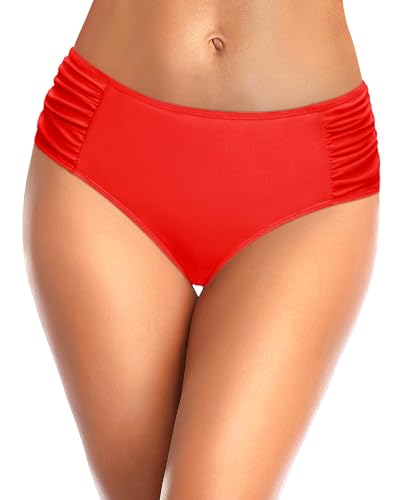 Image of Tempt Me Women Bikini Bottoms Mid Waist Bathing Suit Swimsuit Ruched Swim Bottom