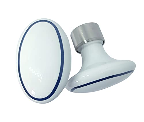 Mango doble oval de porcelana de red azul Provenza sobre cuenco niquelado cepillado Cover