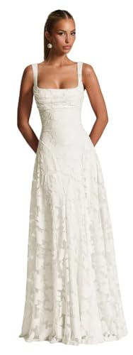 SIPUHK Boho Bridesmaid Dresses for Women Jacquard Lace Backless Cowl Neck Long Formal Evening Gowns for Wedding Guest