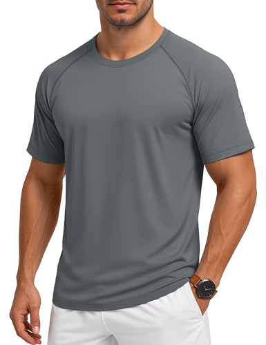 MAGCOMSEN Mens UV Shirts Breathable Short Sleeve T-Shirts Moisture Wicking Athletic Shirts for Running Fishing Dark Gray, L