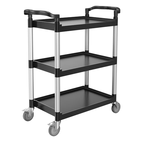 VEVOR Universalwagen, 136 kg Tragkraft, 3-stufiger Universalwagen aus Kunststoff mit 360° Schwenkrädern (2 mit Bremse), 880x410x990 mm großer Servierwagen für Lager, Büro, Zuhause, Restaurant, Küche