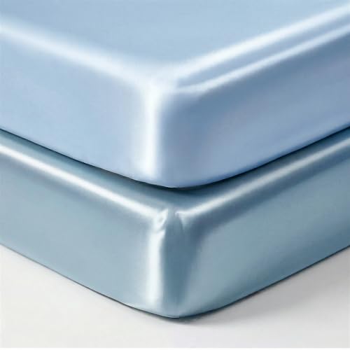 Image of Baby Satin Crib Sheets Light Blue and Haze Blue
