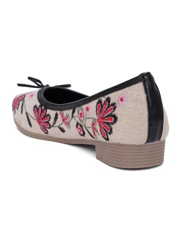 Image of TRYME Floral Embroidered Bow Ballerina Shoes for Women | Lightweight Slip-On Belly Flats | Soft Sole Comfortable Casual Footwear