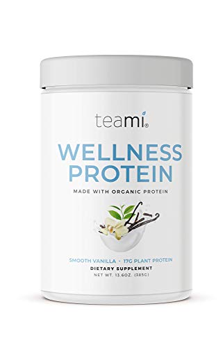 Teami Vegan Protein Powder with Organic Ingredients - Smooth Plant Based Pea Protein Powder with Low Net Carbs, Non-GMO, Dairy Free, Soy Free, No Sugar Added - Vanilla (14 Servings, 13.6 Ounce)