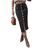 Flamingals Straight High Rise Vintage Embroidered Split Thigh Midi Denim Skirt