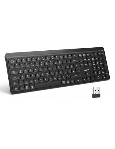 TECKNET Silent Wireless Keyboard Rechargeable Bluetooth & 2.4GHz USB Keyboard for 3 Devices Spill-Resistant Full Size UK Layout Ergonomic Keyboard for PC Laptop Tablet and Phone