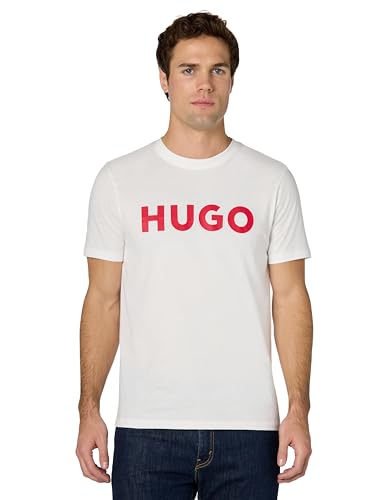 HUGO Herren Kurzärmliges aufgedrucktem Logo T-Shirt, Weiss/opulenter Garten, Klein – Ansicht 1